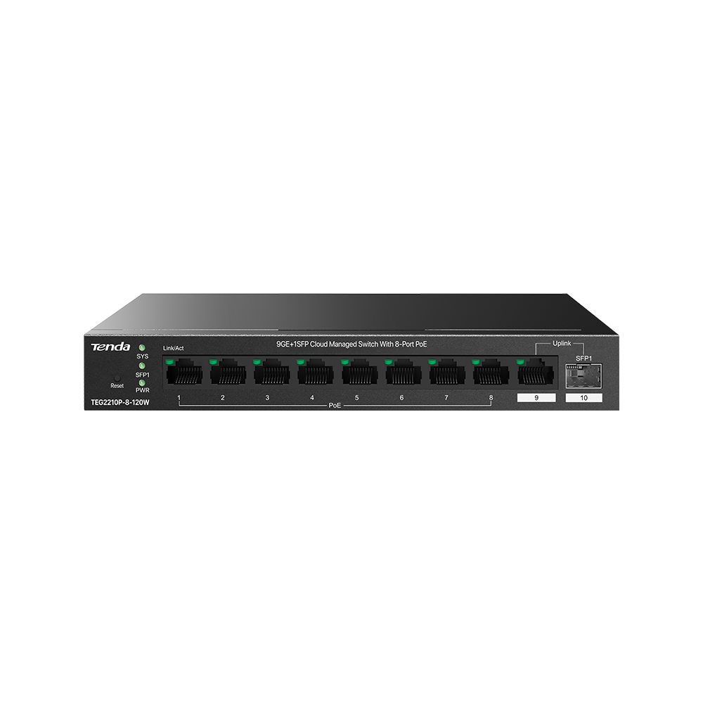 1000-11 (3) Tenda TEG2210P-8-120W 9GE+1SFP Cloud Managed Switch With 8-Port PoE - Image 1