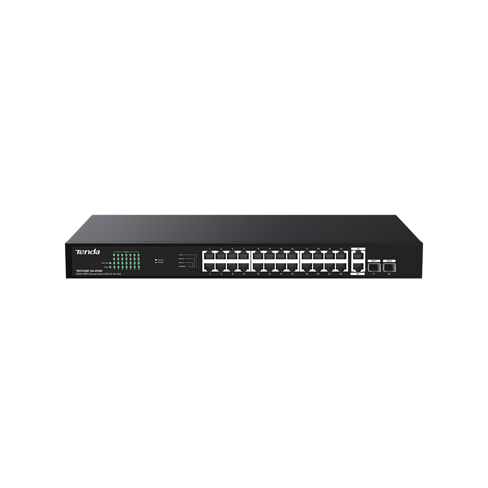 20240119144312_4800 Tenda TEG1128P-24-410W 26GE+2SFP Ethernet Unmanaged Switch With 24-Port PoE - Image 1